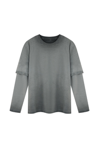 Unisex Fall100% Cotton Washed Fake Two Piece Sweatshirt
