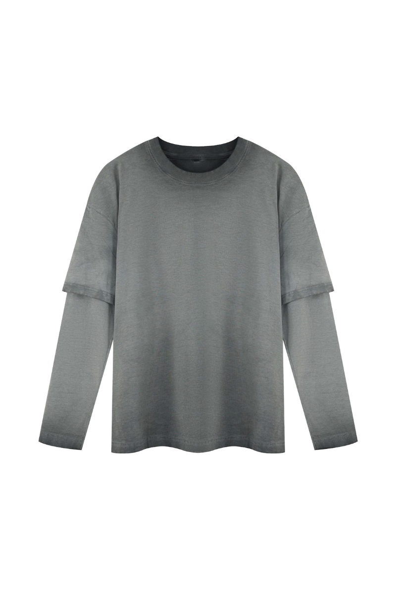 Unisex Fall100% Cotton Washed Fake Two Piece Sweatshirt