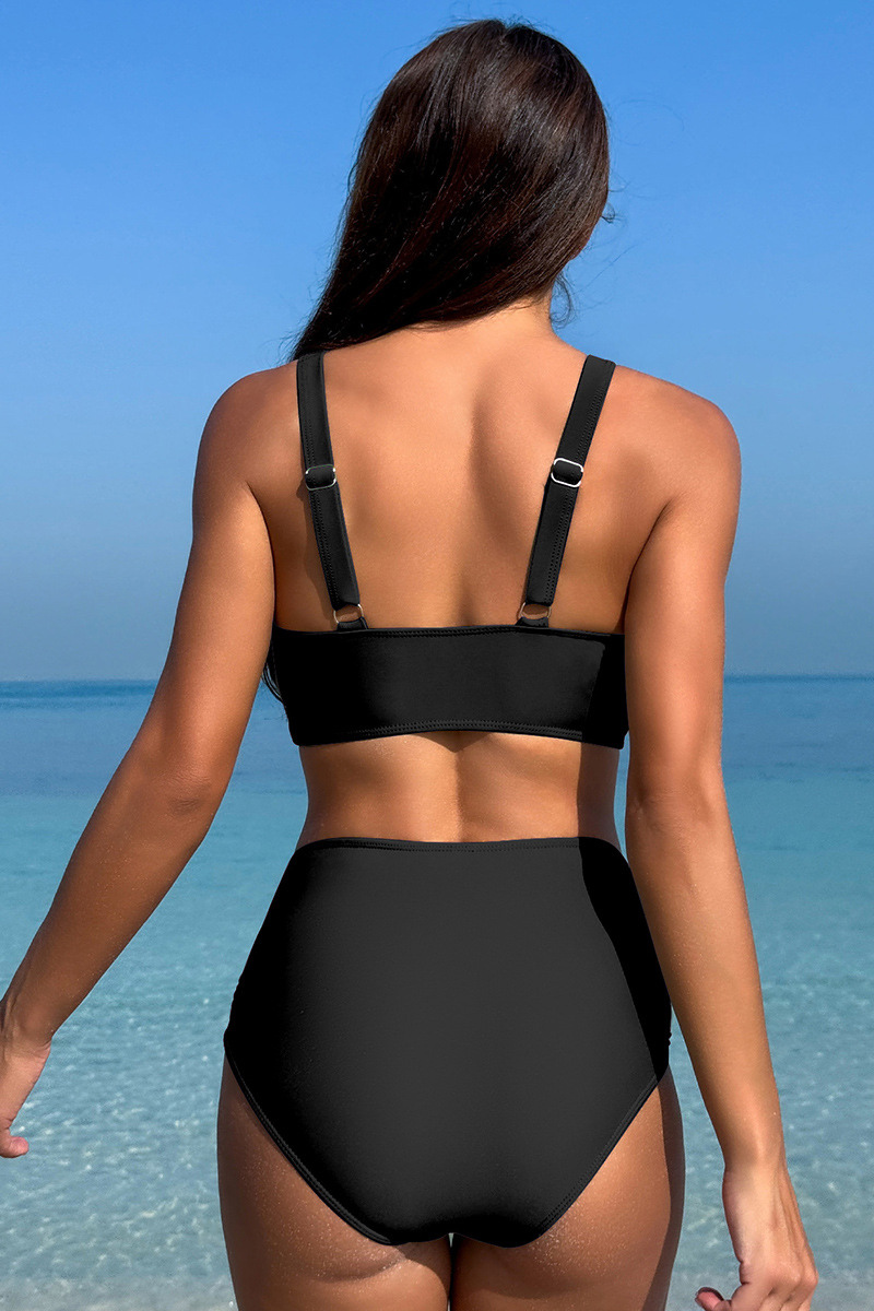 Women's V-Neck Mesh-Paneled Wide-Strap Ruched Bikini