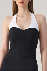 Women's Athletic Halterneck Color Block Cropped Tank Top