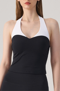 Women's Athletic Halterneck Color Block Cropped Tank Top