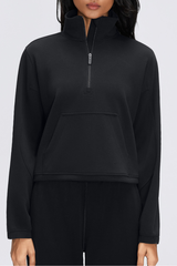 Women's Fall/Winter Stand Collar Half Zip Cropped Sweatshirt