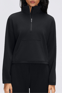 Women's Fall/Winter Stand Collar Half Zip Cropped Sweatshirt