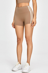 Women's Athletic Color-Block Strap High-Waist Yoga Shorts