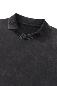 Unisex Fall 100% Cotton Washed Boxy V-Neck Polo Sweatshirt