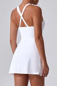 Women's Half-Zip Cross-Back Padded Tennis Mini Dress