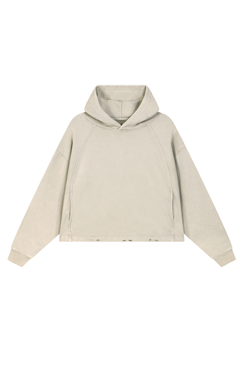 Women's Fall Vintage Washed Raw Hem Crop Boxy Hoodie