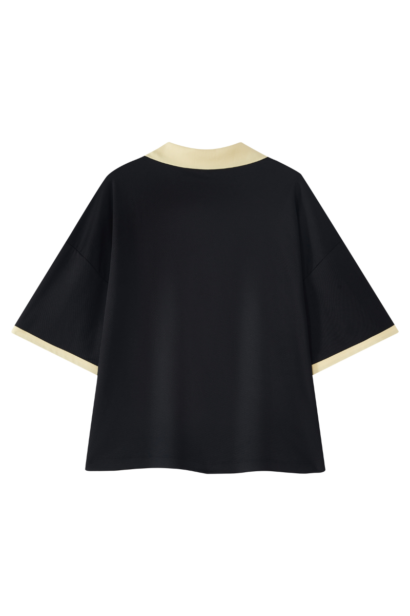 Unisex V-Neck Contrast Trim Polo Collar Sports T-shirt