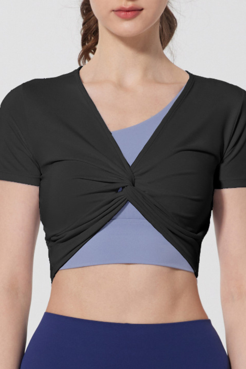 Women Twist Front V-Neck Cropped T-shirt( Bra Not Included)