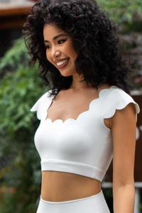 Women's Scalloped Cap Open Back Padded Cropped Tank Top