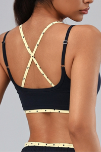 Women's Polka Dot Contrast Bra and Athletic Shorts Yoga Set