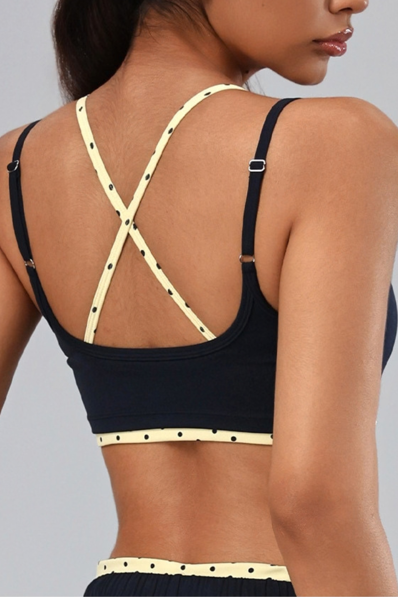 Women's Polka Dot Contrast Bra and Athletic Shorts Yoga Set
