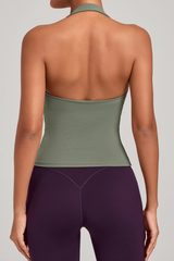 Women's Athletic Patchwork Backless Halterneck Tank Top