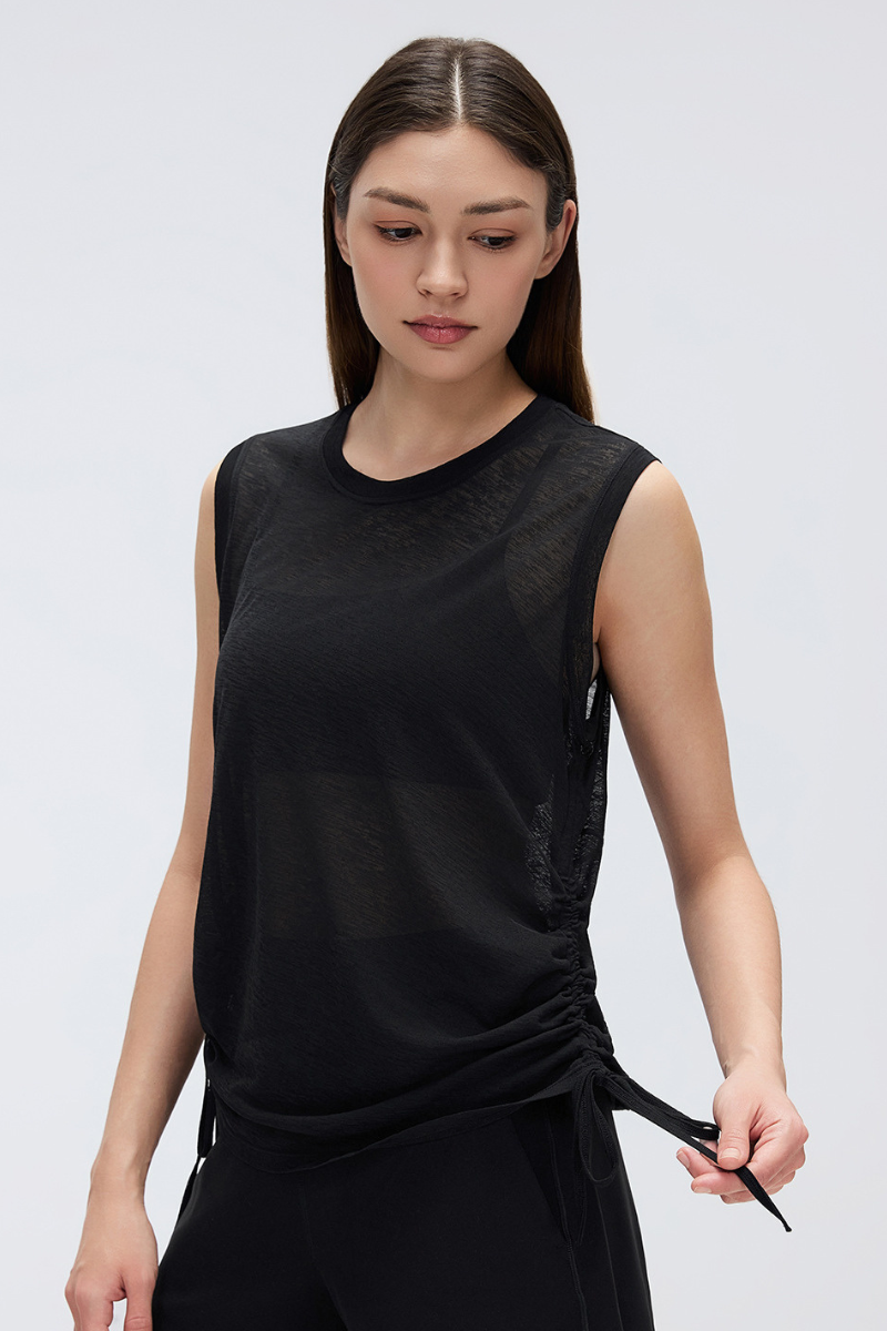 Women's Summer Sheer Breathable Drawstring Sports Tank Top