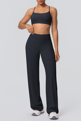Women's Set:Thin Straps Cross Back Bra And Wide Leg Pants