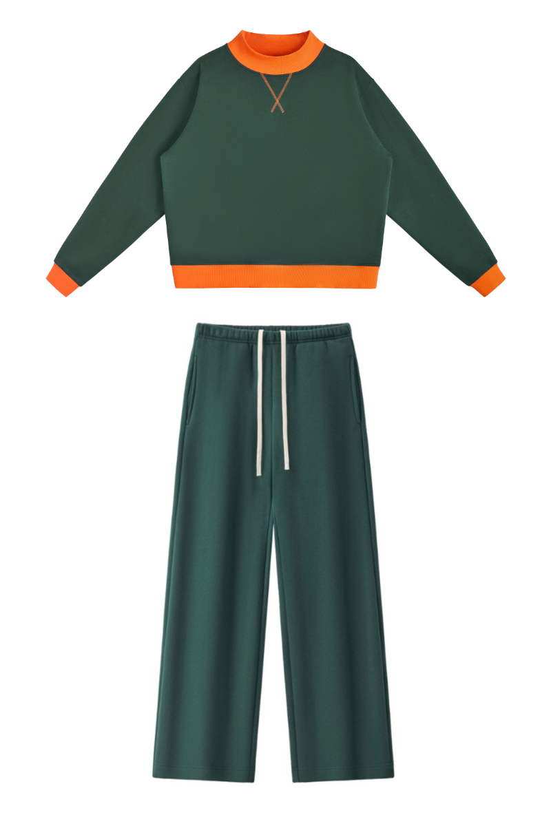 Women's Fall Fleece Mock Neck Sweatsh & Sweatpants Set