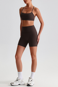 Women's Bare Feel Cross Back Bra & Side Pocket Shorts Set