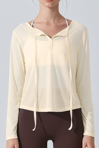 Women's Lightweight Sheer Drawstring Cropped Yoga T-shirts
