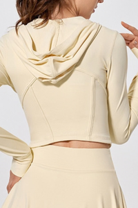 Women's Slim Fit Cropped Finger Cuffs Hooded Yoga Jacket