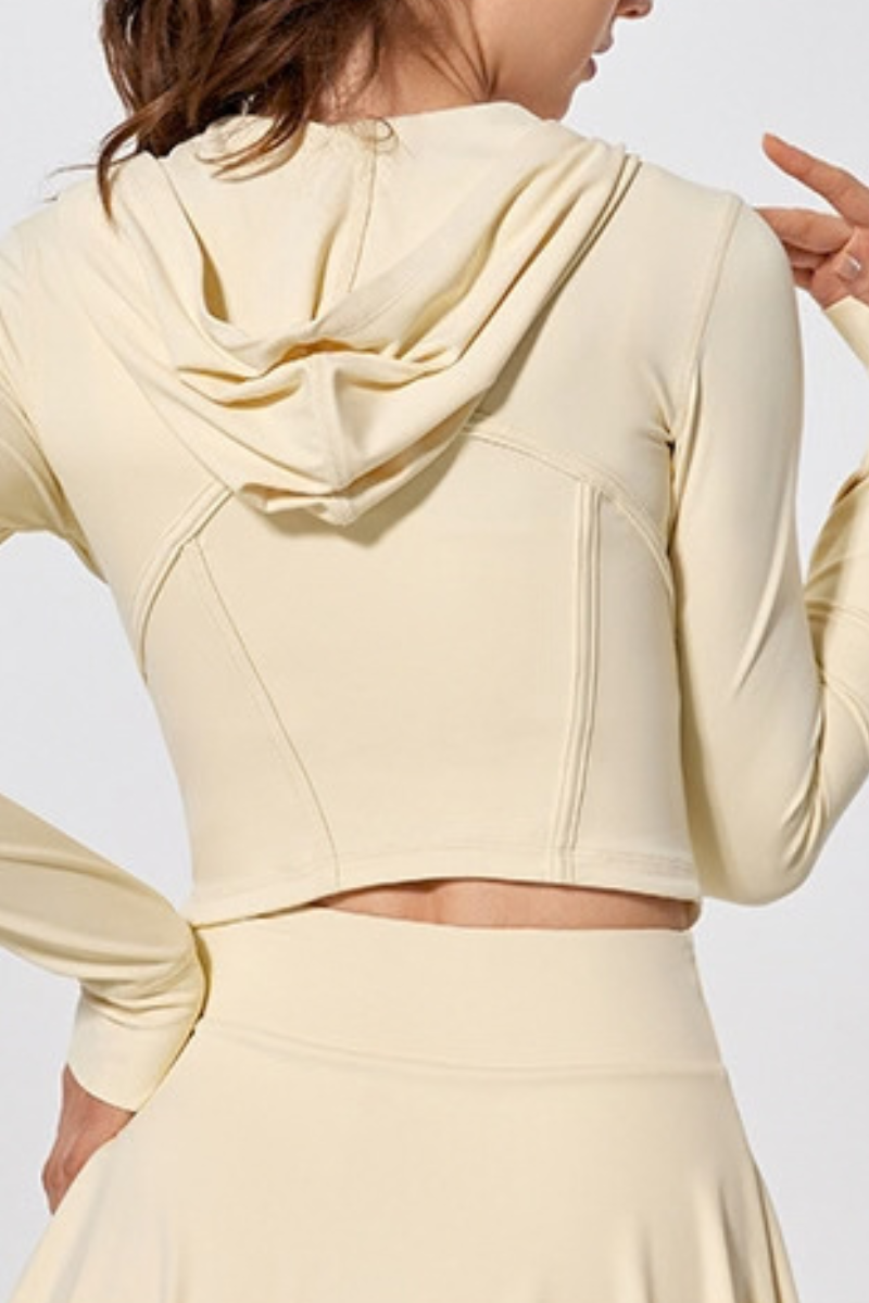 Women's Slim Fit Cropped Finger Cuffs Hooded Yoga Jacket