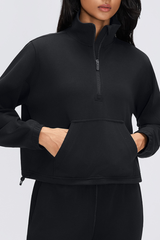 Women's Fall/Winter Stand Collar Half Zip Cropped Sweatshirt
