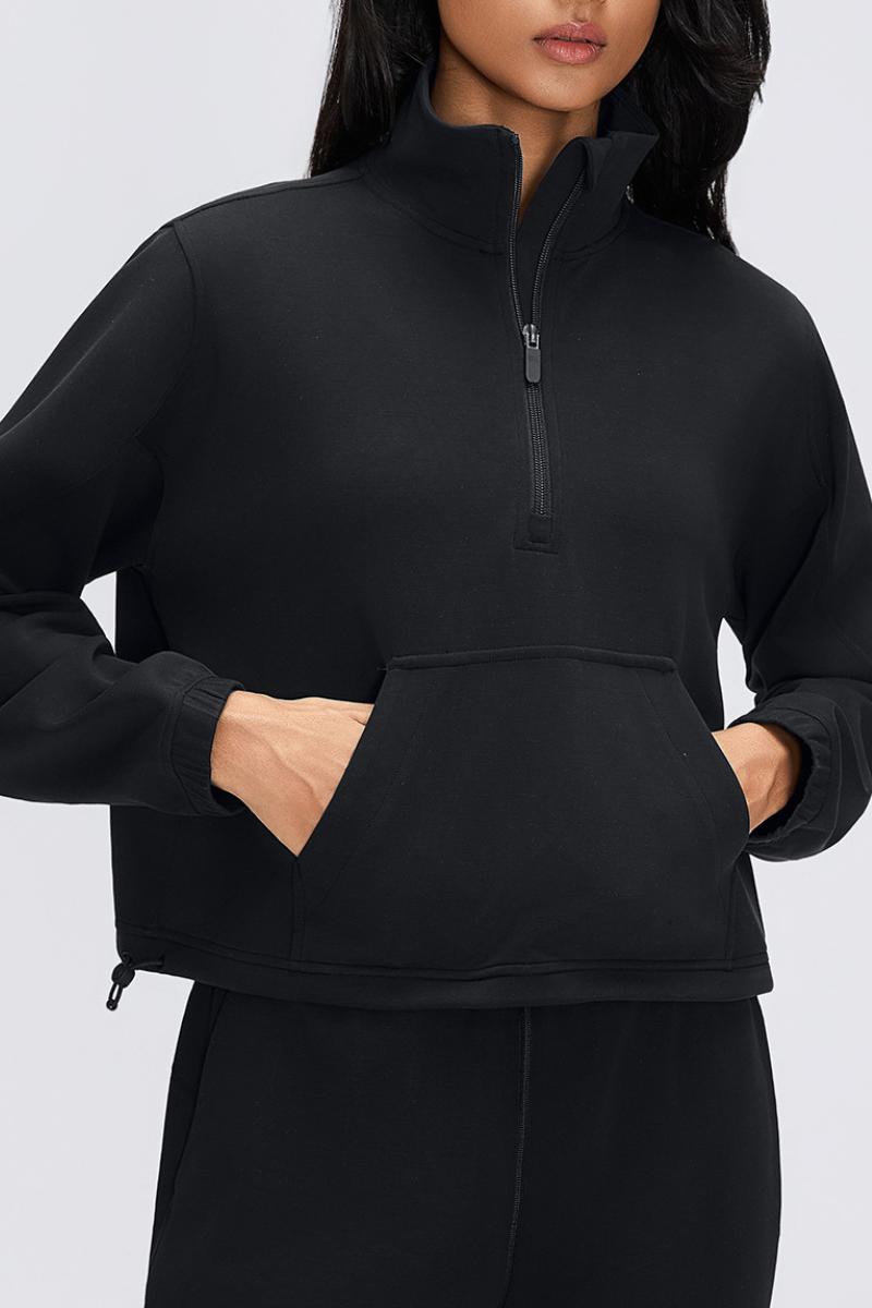 Women's Fall/Winter Stand Collar Half Zip Cropped Sweatshirt
