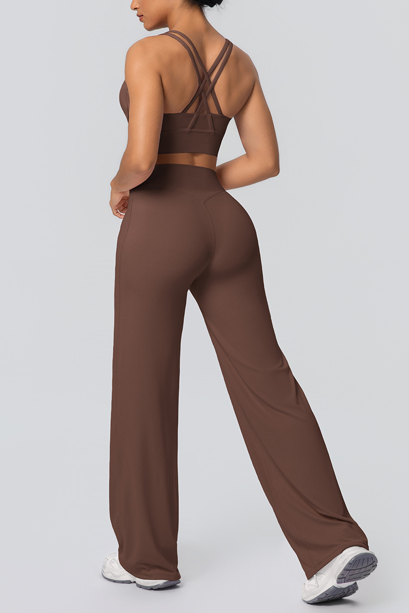 Women's Set:U-neck Sexy Crisscrossed  Bra And Wide Leg Pants