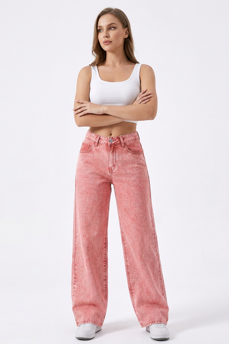 Women's High-Waisted Vintage Washed Baggy Wide-Leg Jeans