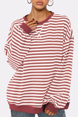 Women Fall Contrast Striped Lantern Sleeve Loose Sweatshirt