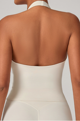 Women's Athletic V-neck Pleated Halterneck Tank Top