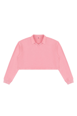 Women's  Fall 100% Cotton Collared V-Neck Crop Sweatshirt