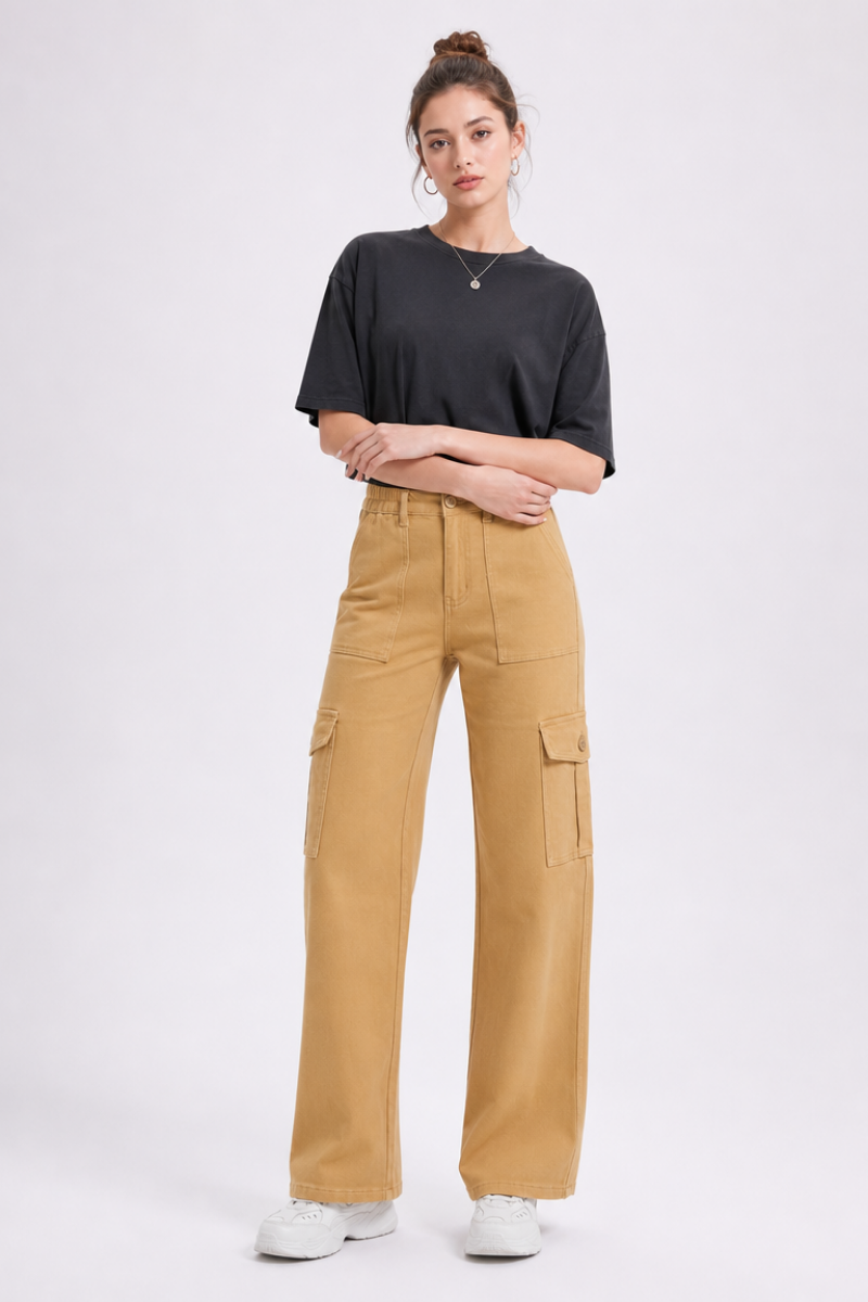 Women's High Waist Multi-Pocket Wide Leg Cargo Jeans