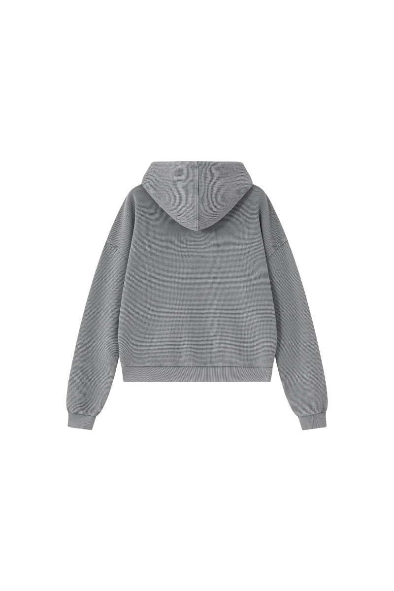Unisex Fall Vintage Washed Waffle Full Zip Up Hooded Jacket