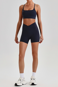 Women's Brushed Cutout Bra & V-Waist No Front Seam Shorts Set