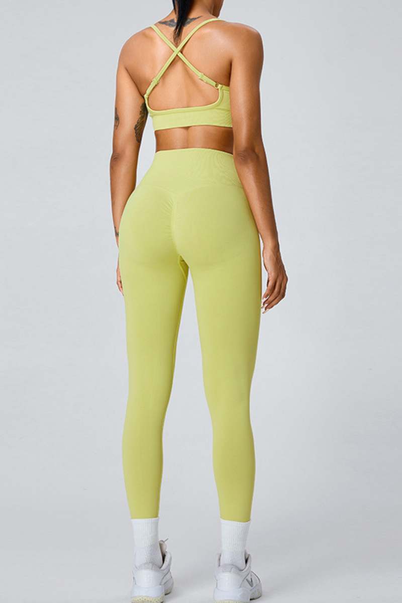 Women's Set:U-neck Cross Back Bra & High Waist Leggings