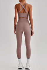 Women's Cross Back Bra & No Front Seam Leggings Yoga  Set