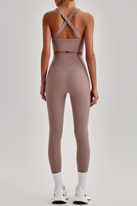 Women's Cross Back Bra & No Front Seam Leggings Yoga  Set