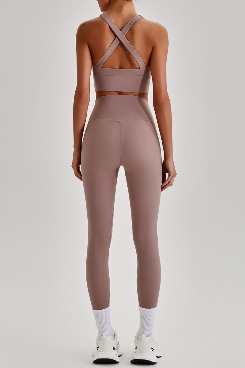 Women's Cross Back Bra & No Front Seam Leggings Yoga  Set