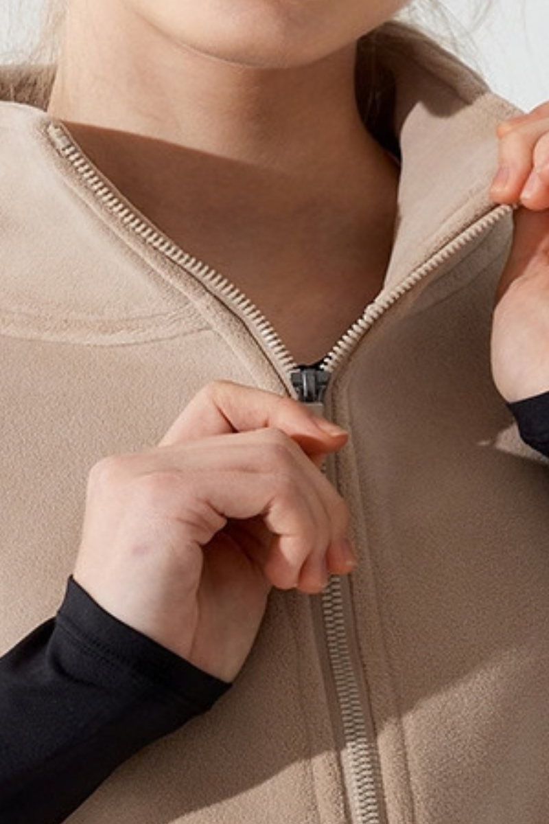 Women's Fall Cropped Drawstring Fleece Stand Collar Vest