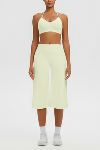 Women's Halter Bra & Wide Leg Yoga Cropped Pants Set