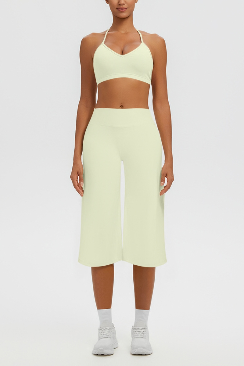 Women's Halter Bra & Wide Leg Yoga Cropped Pants Set