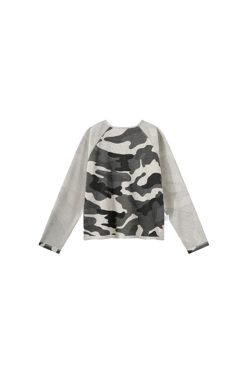 Men's Fall Camo Waffle Breathable Long Sleeve Top