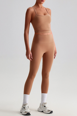 Women's Y-Back Cropped Tank Top &Peach Hip Yoga Leggings Set