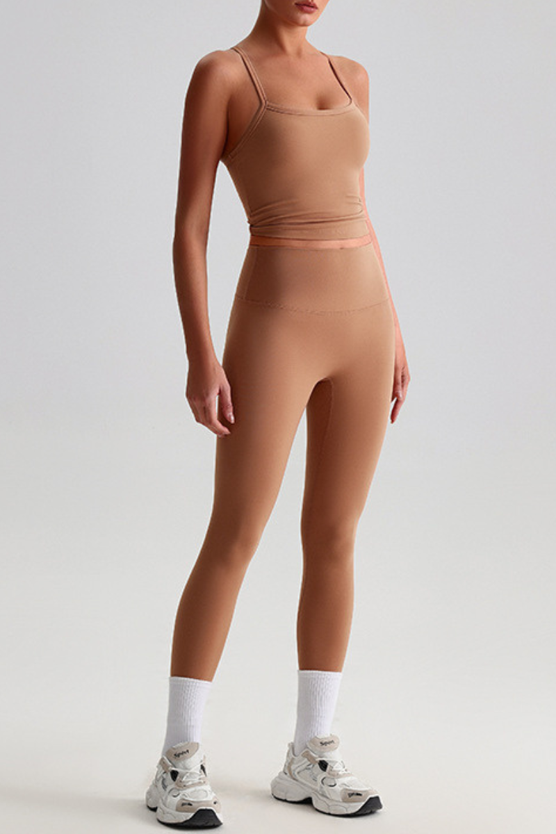 Women's Y-Back Cropped Tank Top &Peach Hip Yoga Leggings Set