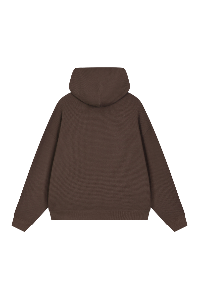 Unisex Fall Boxy Fit Waffle Texture Pullover Relaxed Hoodie