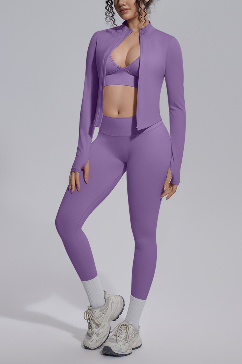 Women's Seamless Yoga Bra & Jacket & Leggings  3-Piece Set