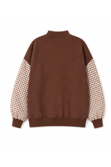 Women's Fall Gingham Spliced Oversize Mock Neck Sweatshirt