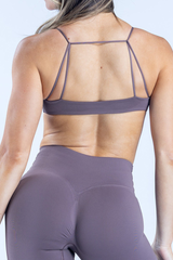 Women's Athletic Seamless  Twist-Front V-neck Thin Strap Cross Back Bra