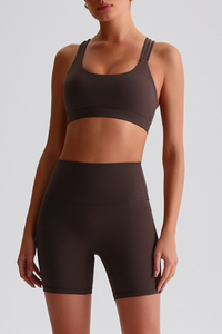 Women's Bare Feel Cross Back Bra And No Front Seam Short Set