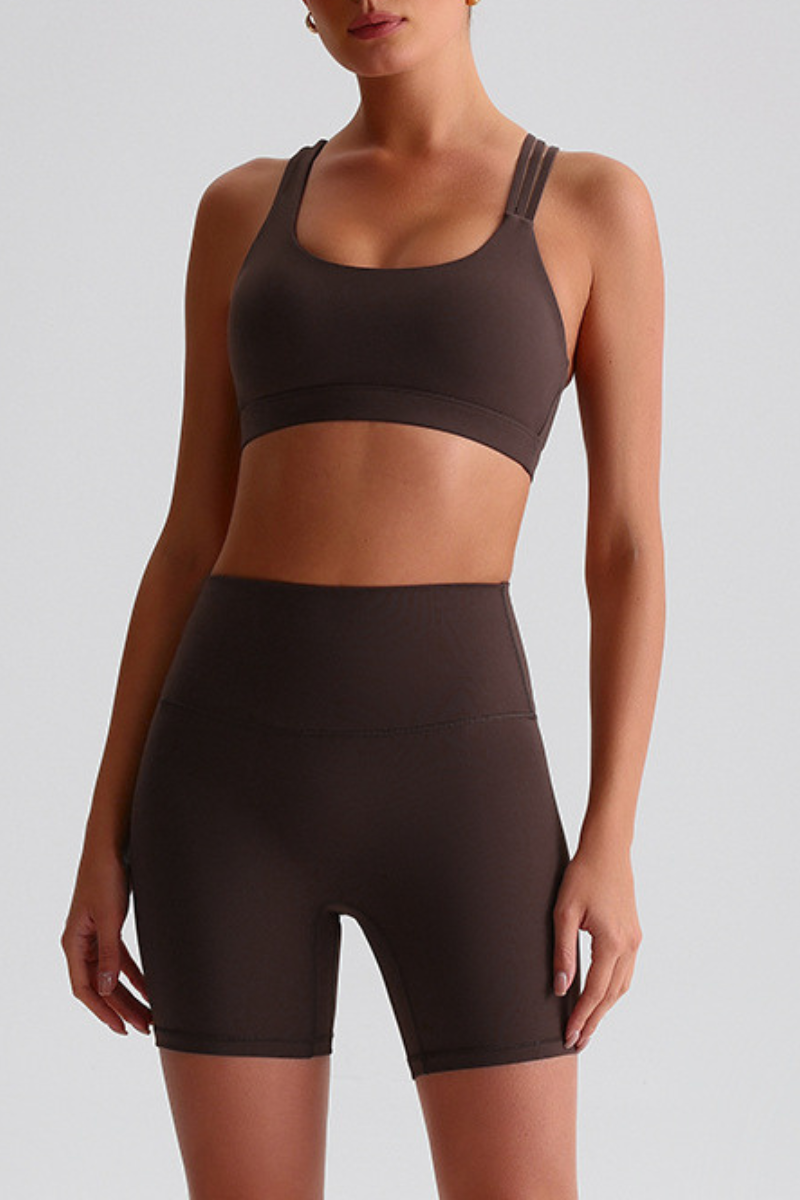 Women's Bare Feel Cross Back Bra And No Front Seam Short Set